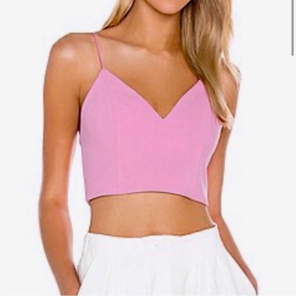 Alice Olivia Rayne V Neck Crop Top in Electric Pink - Picture 1 of 4
